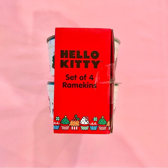 Hello Kitty Christmas Ramekin Holiday Bowl R Set of 4 Sanrio Stripe Red Dress - Picture 4 of 6